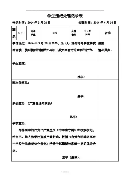 学生违纪处理记录表