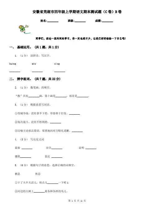 安徽省芜湖市四年级上学期语文期末测试题(C卷)B卷