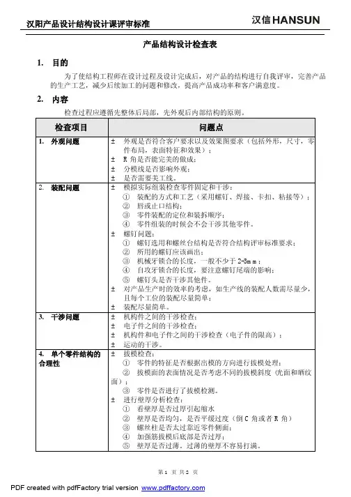 产品结构设计检查表