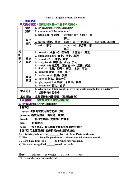 必修一 Unit 2 English around the world