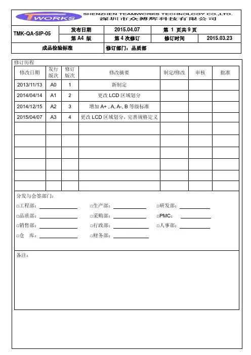 成品检验标准