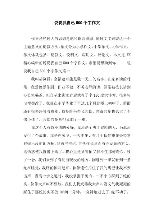 说说我自己500个字作文