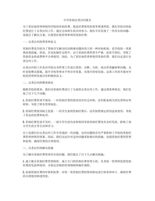 中学资助自查自纠报告