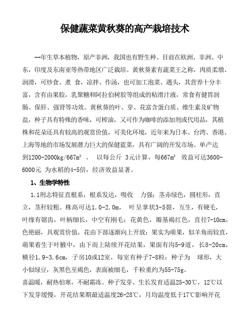 保健蔬菜黄秋葵的高产栽培技术