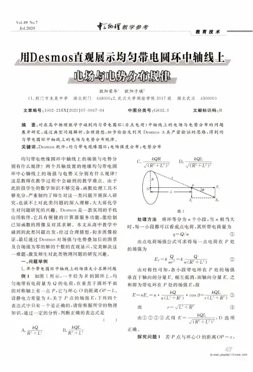 用Desmos直观展示均匀带电圆环中轴线上电场与电势分布规律