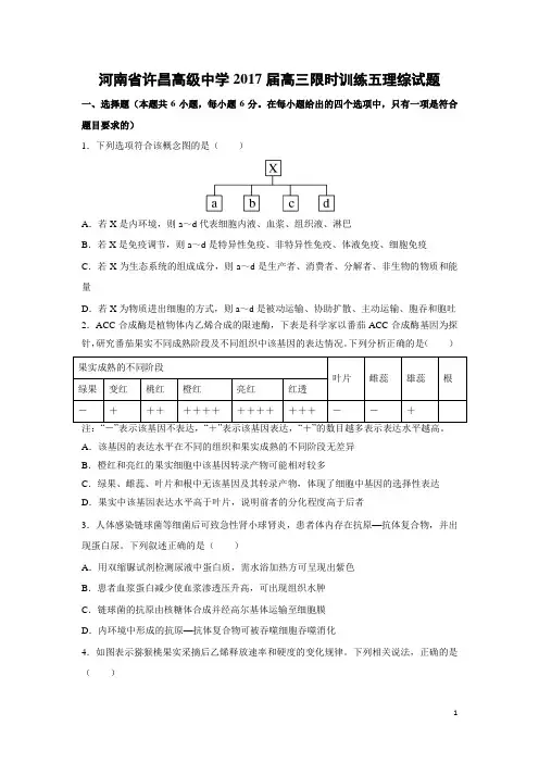 生物-河南省许昌高级中学2017届高三限时训练五理综试题