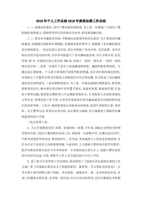2019年个人工作总结 2019年度政法委工作总结 精品