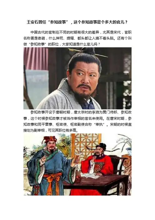 王安石曾任“参知政事”，这个参知政事是个多大的官儿？