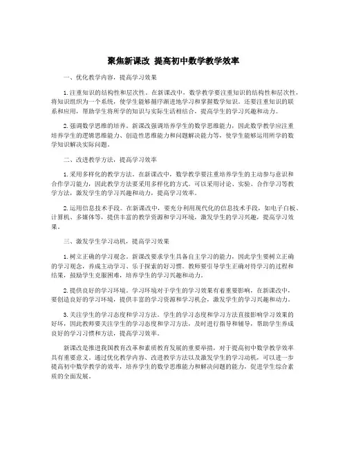 聚焦新课改 提高初中数学教学效率