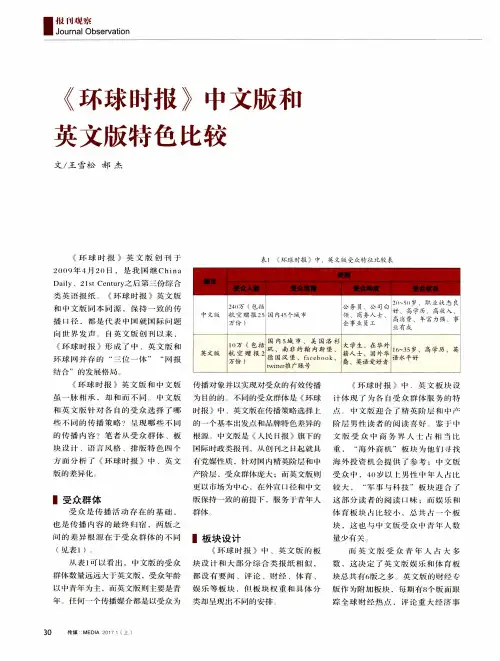 《环球时报》中文版和英文版特色比较