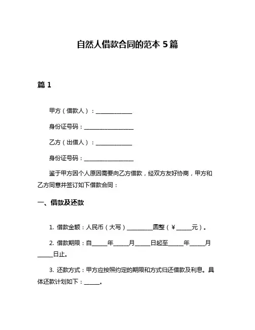 自然人借款合同的范本5篇