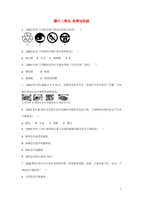 湖南省中考化学 第一部分 教材知识梳理 第十二单元 化学与生活练习
