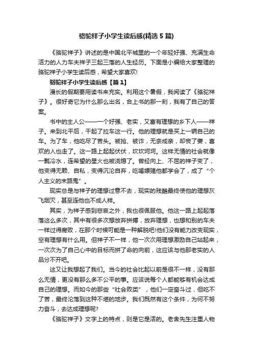 骆驼祥子小学生读后感（精选5篇）