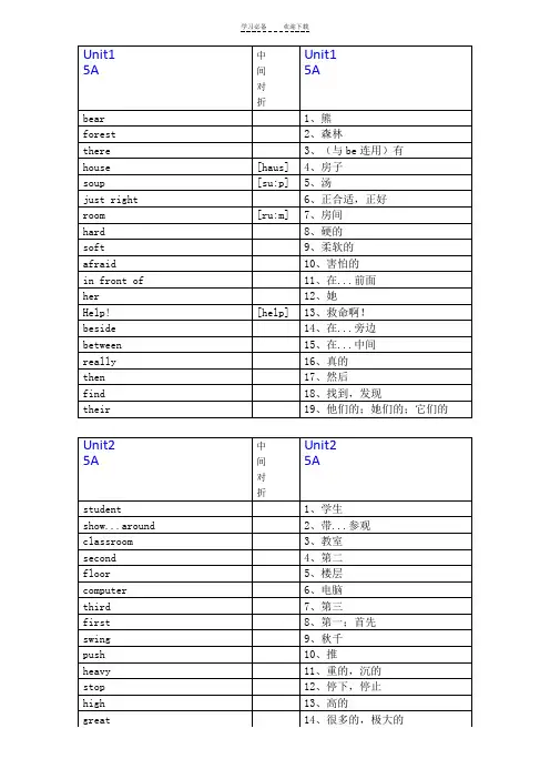 译林版英语五年级上册单词默写版