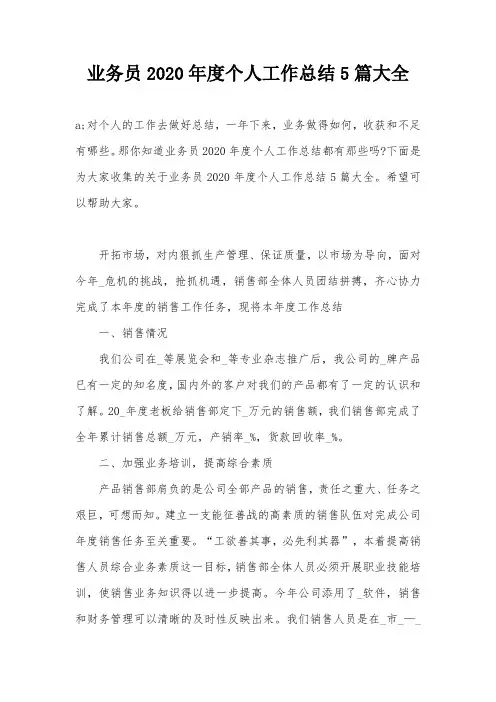 业务员2020年度个人工作总结5篇大全