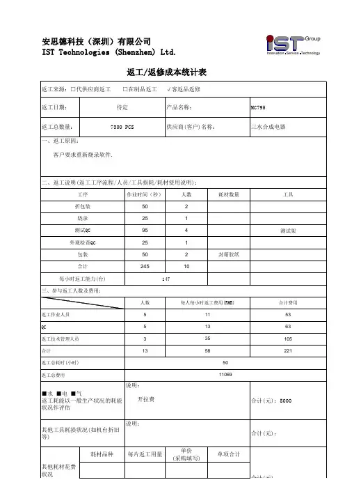 返工返修成本统计表Q
