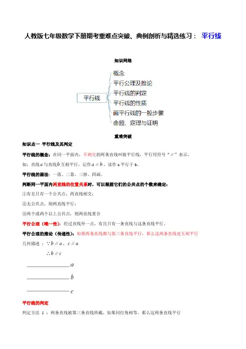 人教版七年级数学下册期考重难点突破、典例剖析与精选练习： 平行线(附全解全析)
