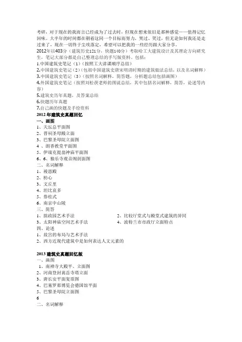 2014年哈尔滨工业大学建筑学考研资料及历年真题答案解析
