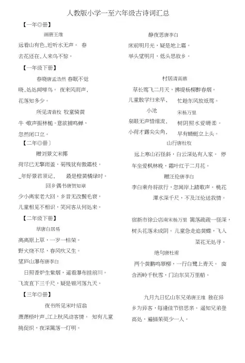 一至六年级古诗词及日积月累和词语盘点大汇总.docx