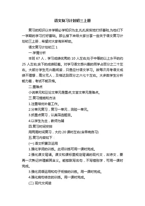 语文复习计划初三上册