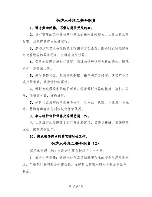 锅炉水处理工安全职责（5篇）
