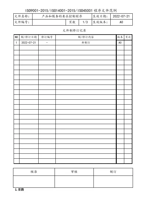 产品和服务的要求控制程序
