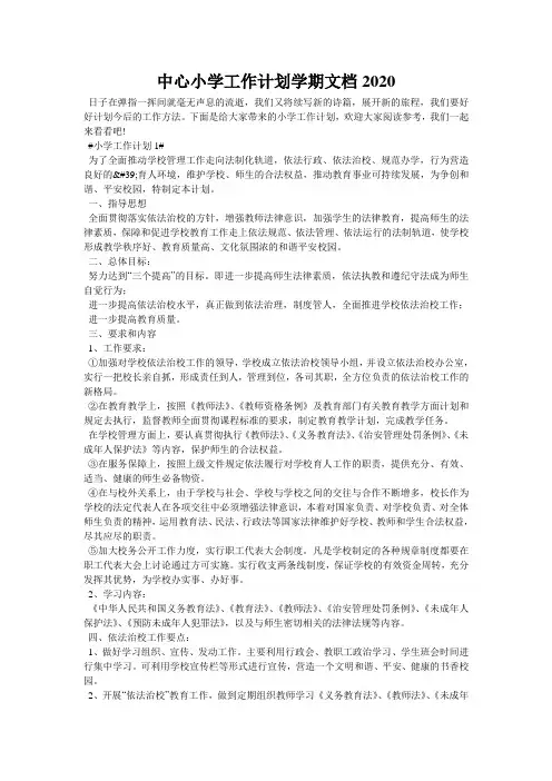 中心小学工作计划学期文档2020