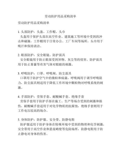 劳动防护用品采购清单