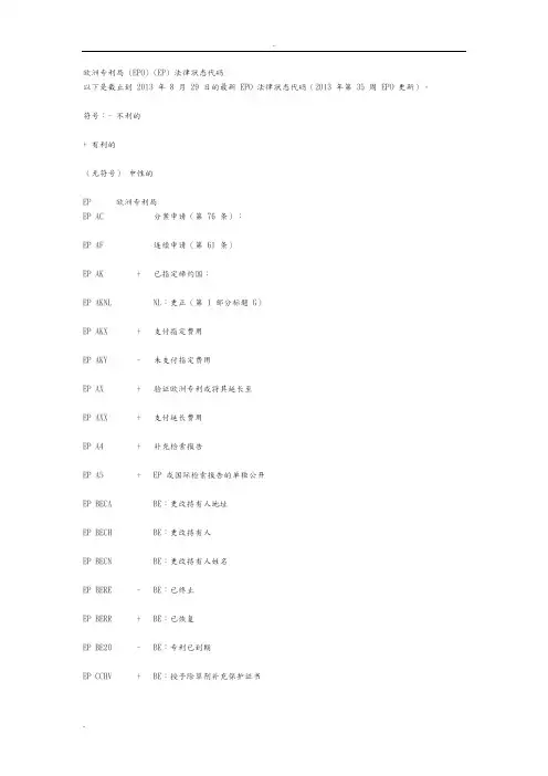 欧洲专利局法律状态代码