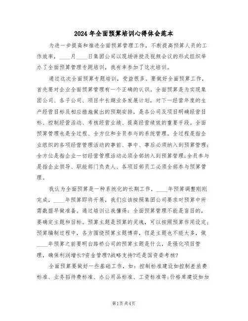 2024年全面预算培训心得体会范本(2篇)
