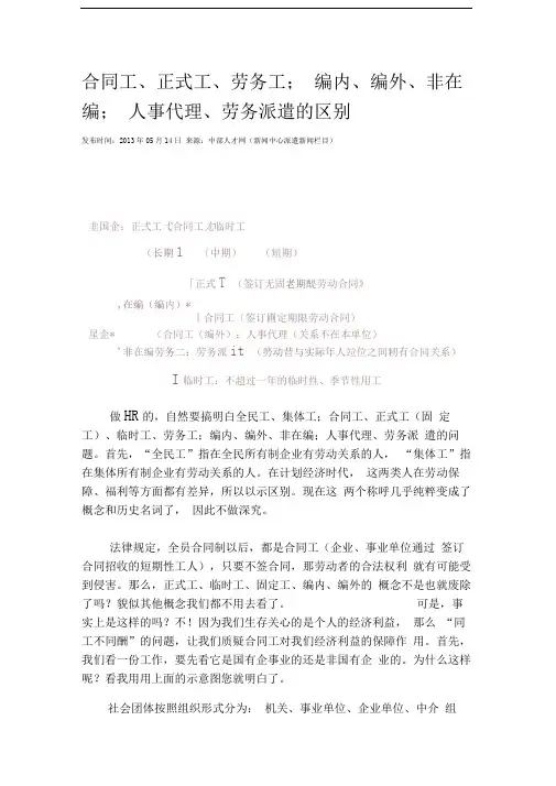 合同工、正式工、劳务工;编内、编外、非在编;人事代理、劳务派遣的区别