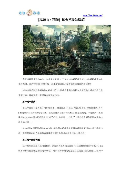 《巫师3：狂猎》炼金系技能详解