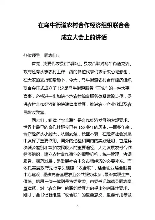 县社领导在镇农合联上的讲话2