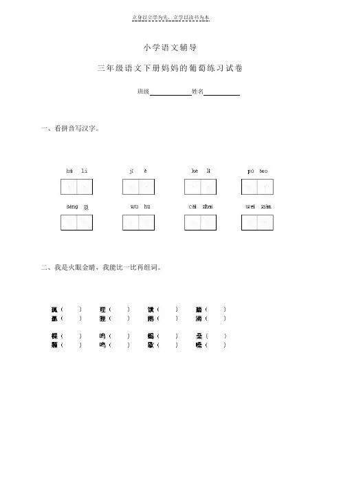 小学语文辅导三年级语文下册妈妈的葡萄练习试卷