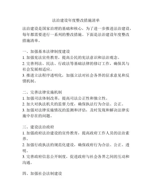 法治建设年度整改措施清单