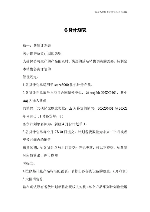 备货计划表