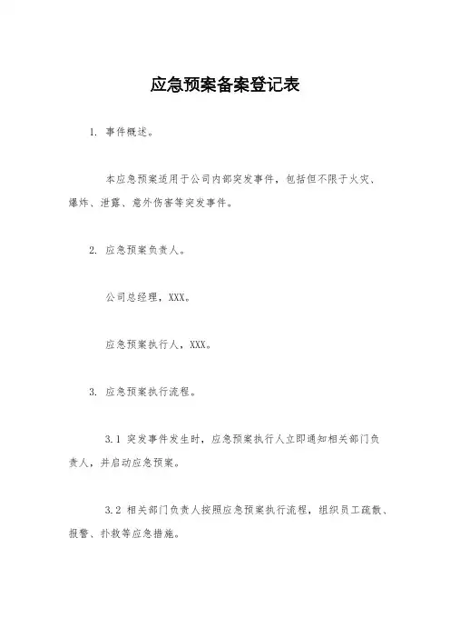 应急预案备案登记表