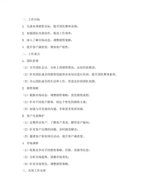房地产销售主管周工作计划