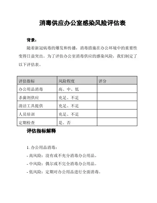 消毒供应办公室感染风险评估表