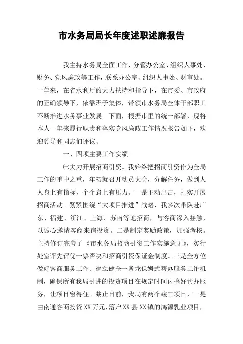 市水务局局长年度述职述廉报告