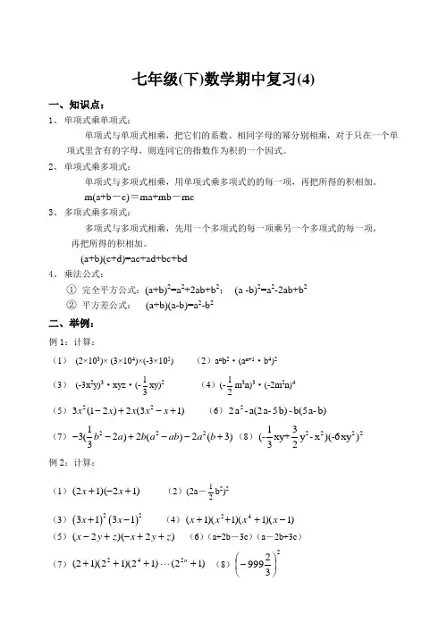 苏科版七年级(下)期中专题复习(4)
