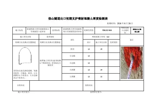 初期支护喷射混凝土厚度检测表