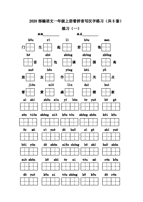 2020部编语文一年级上册看拼音写汉字练习(共5套)