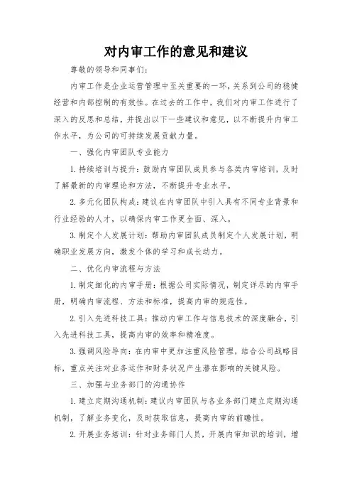 对内审工作的意见和建议