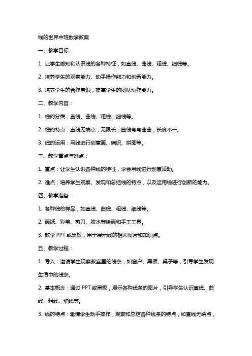 线的世界中班数学教案