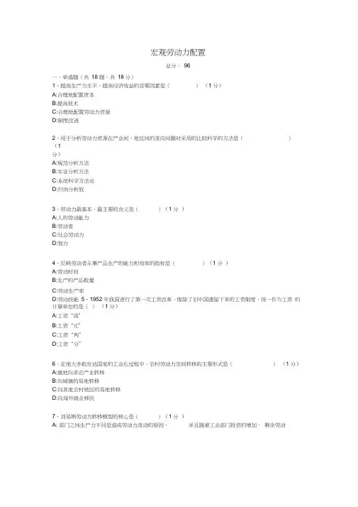 宏观劳动力配置考试试题