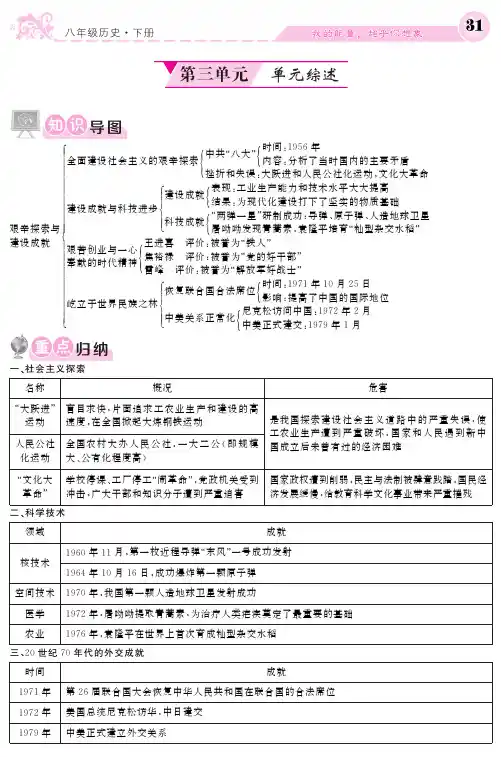 2017-2018学年岳麓版历史八年级下册 第三单元 艰辛探索与建设成就 单元综述(pdf版)