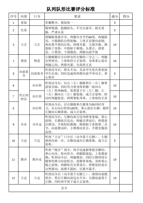 队列队形比赛评分标准