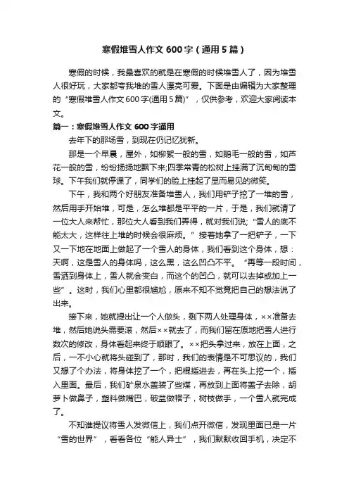 寒假堆雪人作文600字（通用5篇）