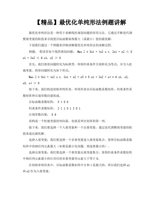 【精品】最优化单纯形法例题讲解